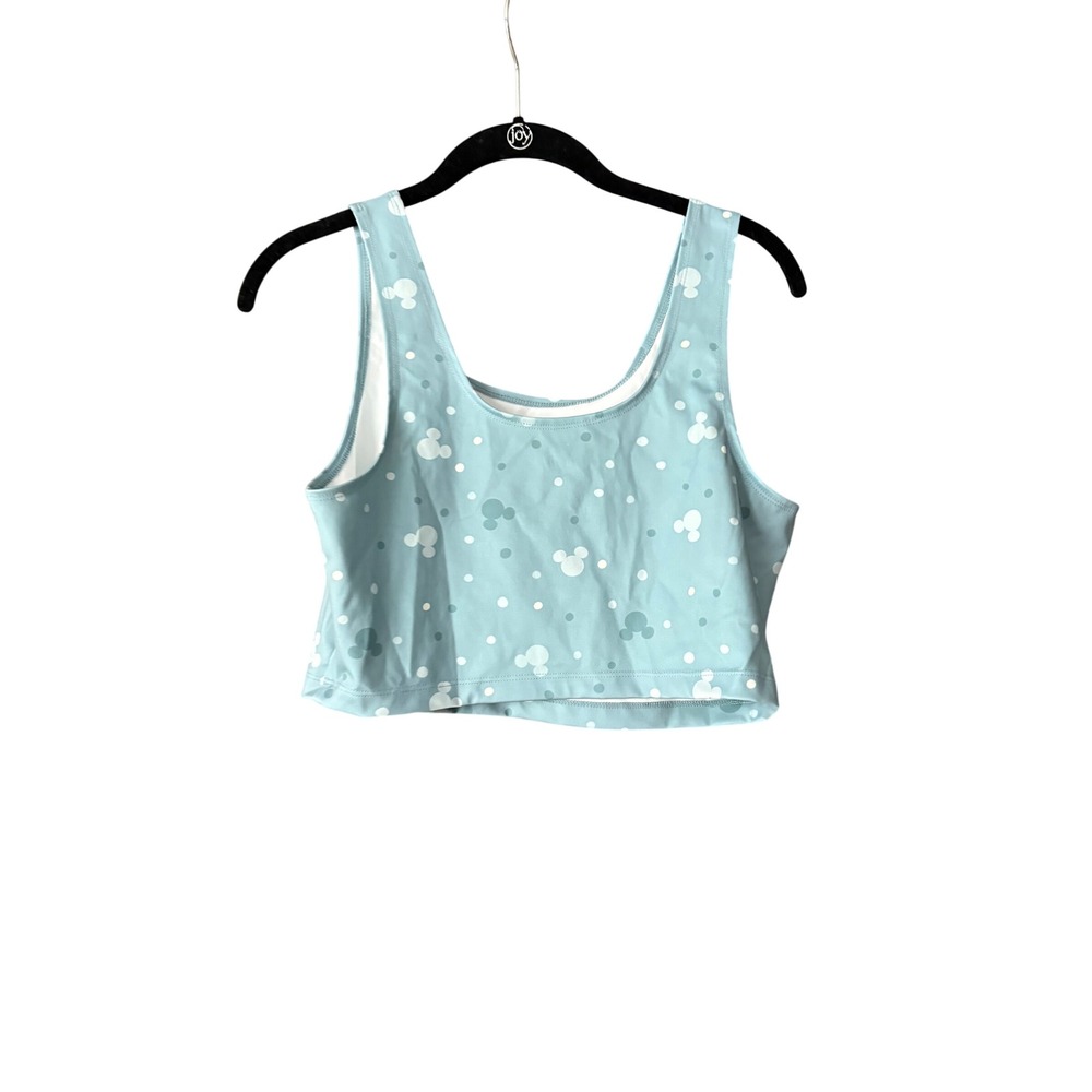 Disney Mickey Mouse Polka Dot Crop Top Blue Sleeveless Scoop Neck Large - Picture 2 of 3
